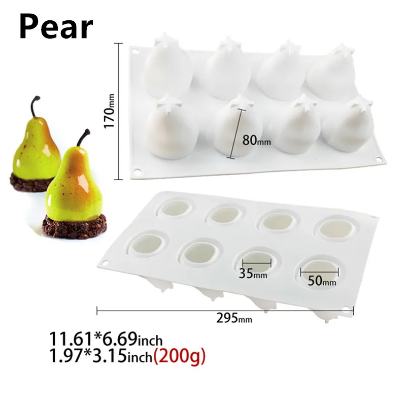 8 Holes Pear SHENHONG холодный Летний Фруктовый Торт Форма для выпечки французский десерт художественный мусс силиконовые 3D формы для выпечки кондитерские изделия для дома вечерние свадебные - Цвет: 8 Holes Pear