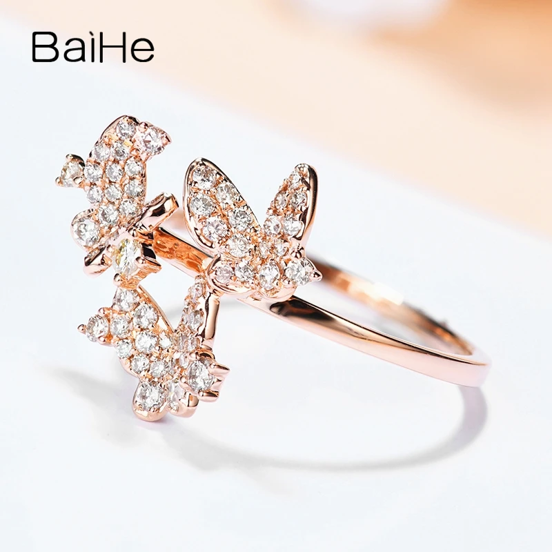BAIHE Solid 14 K розовое золото всего 0.39ct сертифицированные H/SI натуральные Алмазы обручальные женские модные ювелирные изделия Подарочное кольцо