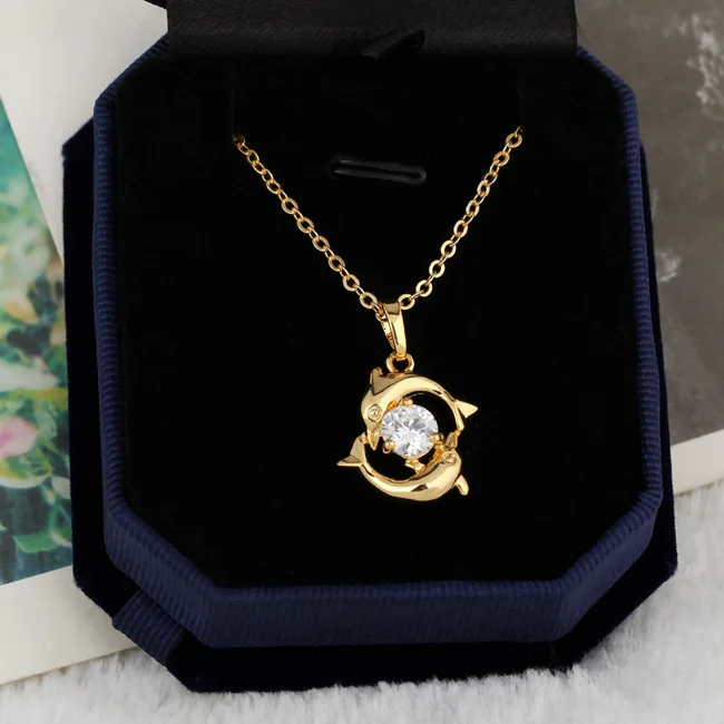 Модные женские прекрасная пара дельфины Цепочки и ожерелья Два Цвета высокое