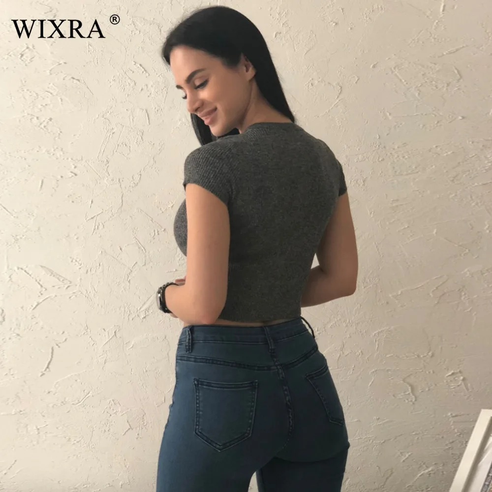 Wixra Basic Sweater 2018 Women Summer Knitted Sweaters and Pullovers Short Sleeve Shirts Solid Slim Cropped | Женская одежда