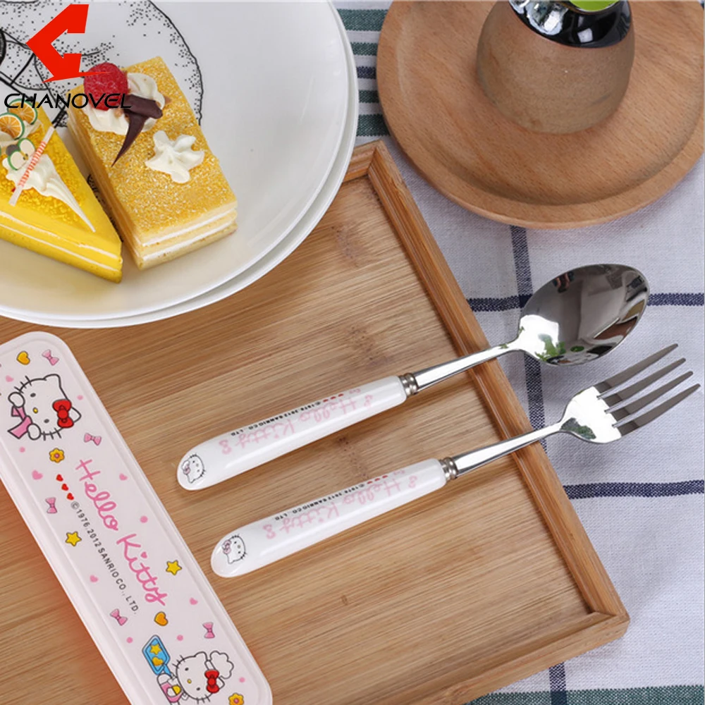Открытый Столовые приборы для путешествий комплект Hello kitty Посуда с коробкой