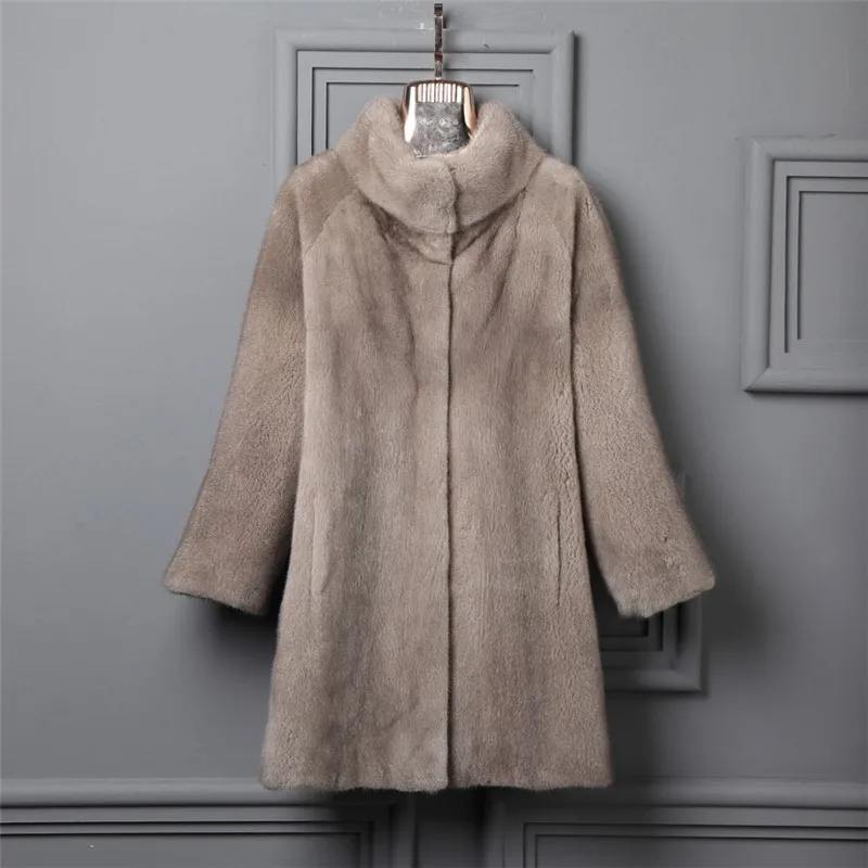 Silver grey Новая норковая шуба женская длинная замшевая куртка теплая уличная белая с длинным рукавом без шапки длинный меховой воротник скидка - Цвет: Silver grey