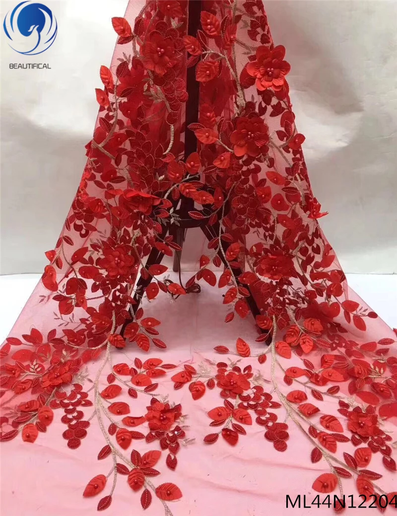 BEAUTIFICAL 3d кружевная ткань с бисером Чистая кружевная ткань для свадебного платья нигерийская кружевная ткань Распродажа 5 ярдов/партия ML44N122