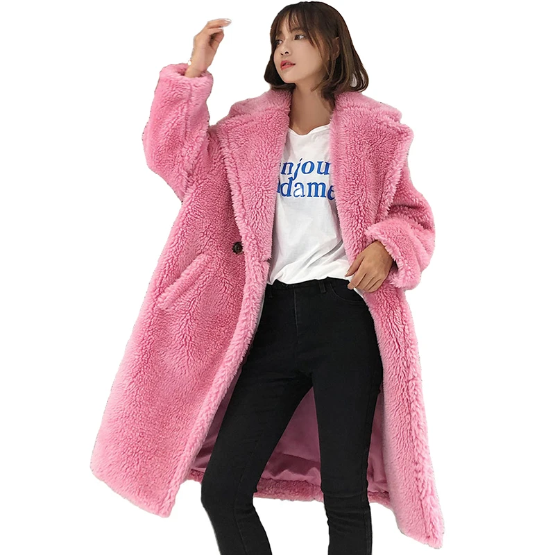

Faux Fur coat women 2018 winter Thick warm Lamb Fur jacket Plus size female Woolen coat Casual tops long Hairy Fur coats N269