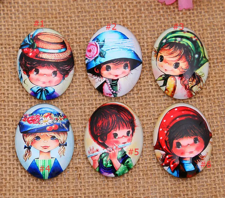 13*18/18*25/30*40mm Cute child pattern ellipse Handmade Photo Glass Cabochons & Glass Dome Cover Pendant Cameo Settings