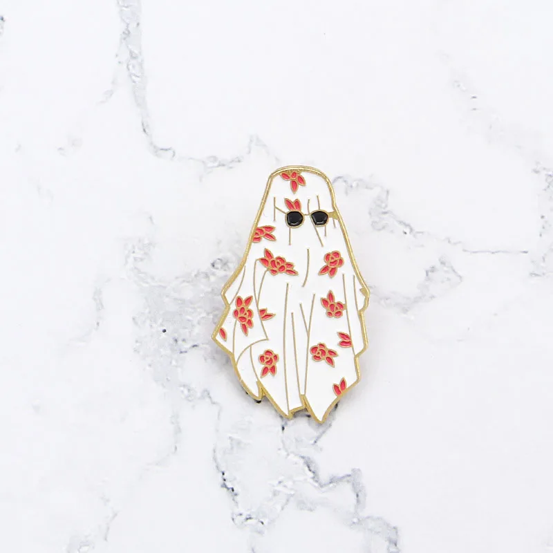 Дубай цветок эмаль контактный белый халат и спортивные очки Броши мультфильм