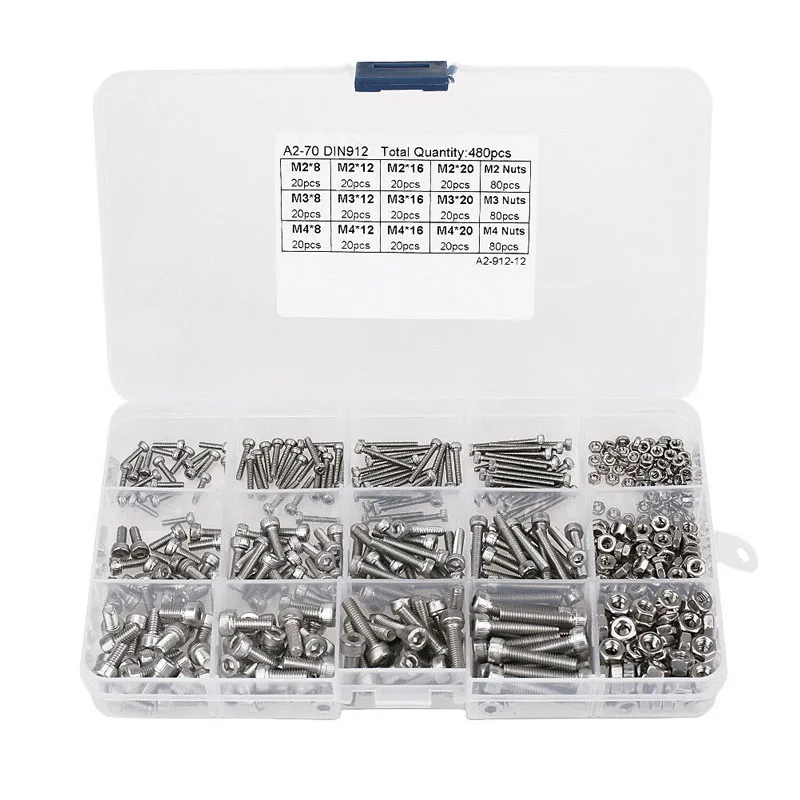 

480 шт. M2 M3 M4 304 набор винтов с шестигранной головкой из нержавеющей стали с коробкой