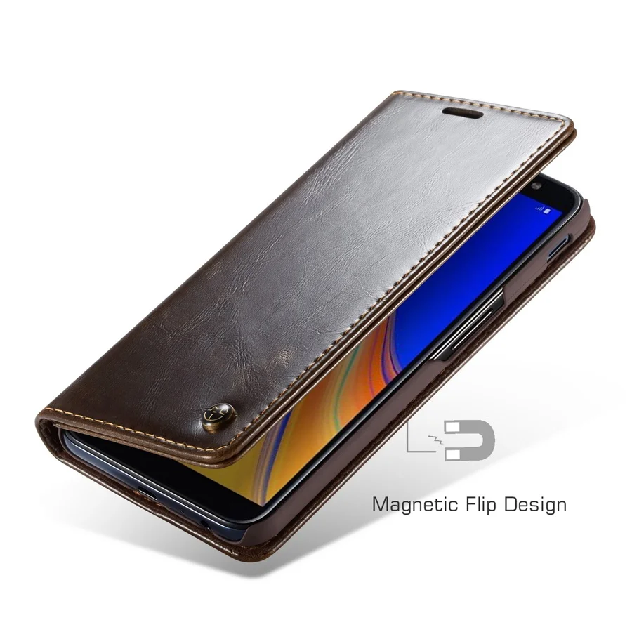 Fashion Oil-wax Leather Flip Cover Case for Samsung Galaxy J4 J6 Plus 2018 Brand Original with Card Holder Coque Classic | Мобильные