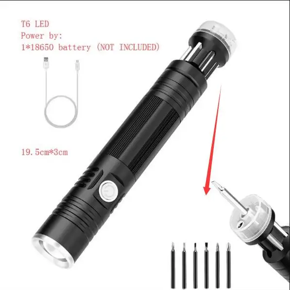 T6 light Портативный COB светодиодный светильник-вспышка с отверткой, магнит, 3 режима, фонарь, инструменты, светильник, T6 светодиодный светильник, USB кабель, фонарь - Испускаемый цвет: T6 light