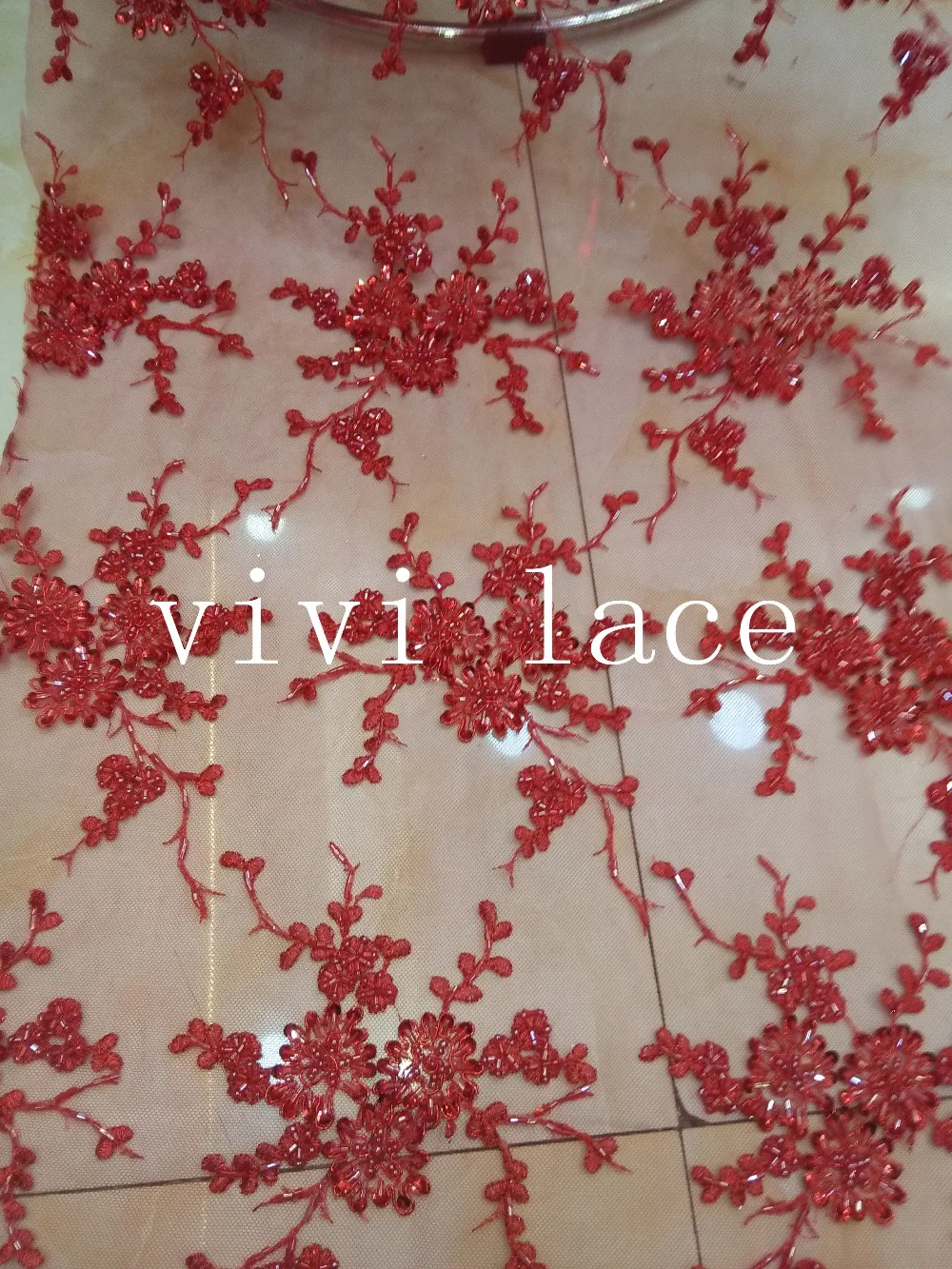 

5yards HT013 # red sexy luxury beads embroidery mesh french lace fabric for wedding/evening dress/party,by dhl