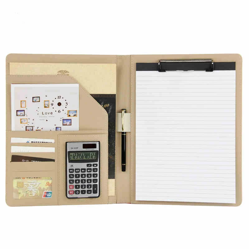 a4 Faux leather portfolio business executive padfolio folder biefcase document bag clip calculator pen loop office supplies 556B |