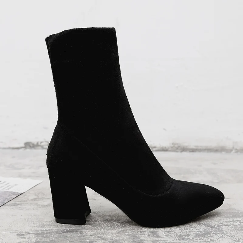 winter new ladies wild black fashion Flock boots women casual comfortable sweet high heel boots Female boots mujer c74