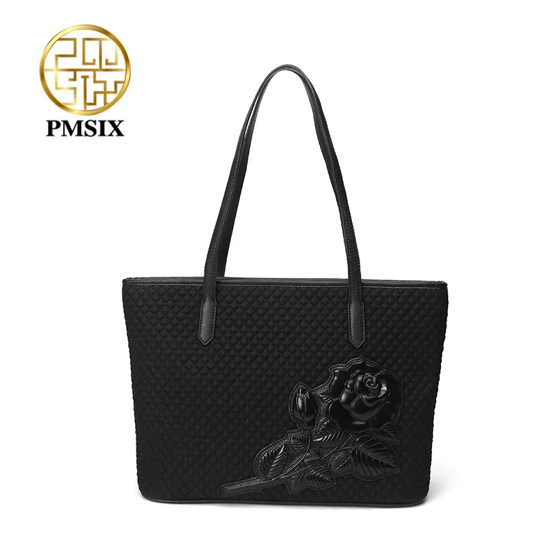 PMSIX Женская вместительная Холщовая Сумка из тисненой кожи повседневная