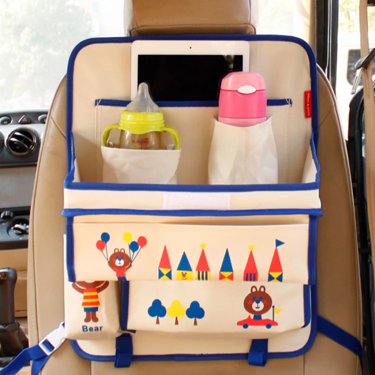 Корзина для хранения автомобильного сидения, обеденный мультяшный медведь, котенок, дорожная незаменимая полнофункциональная сумка для хранения на сиденье автомобиля, детская тележка - Цвет: Золотой