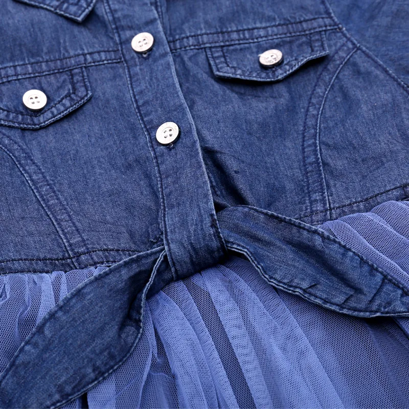 Everweekend Kids Girls Button Patchwork Tulle Ruffles Dress Cute Baby Blue Color Princess Western Fashion Summer Party Clothes | Детская