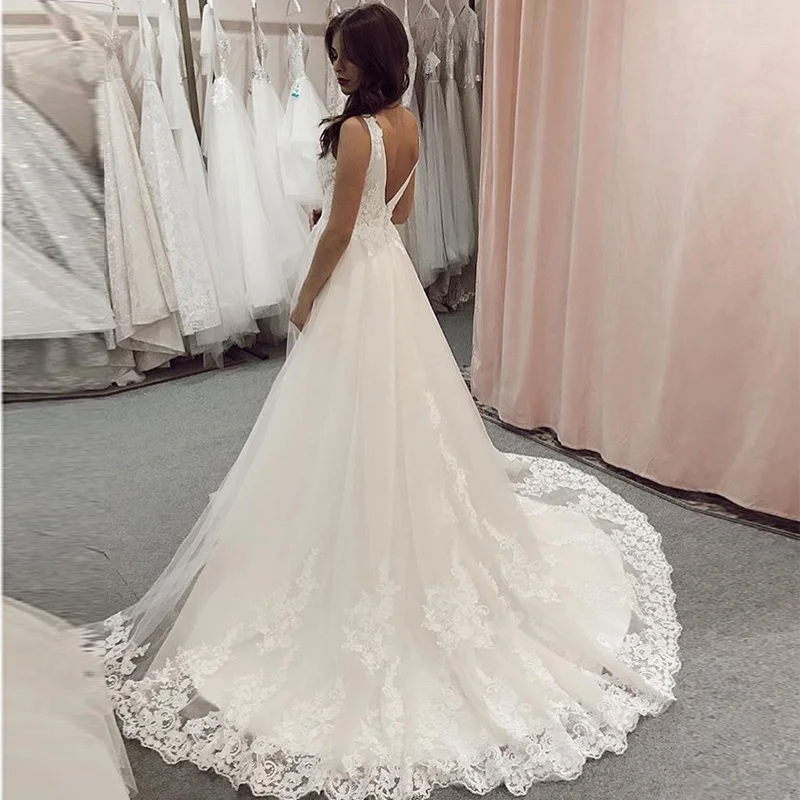 Robe De Mariage свадебные платья без рукавов с открытой спиной и аппликацией А силуэта