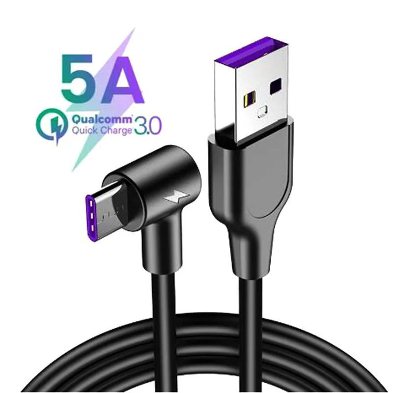Фото Кабель USB Type-C 5 А 1 м 2 3 с круглой головкой 90 градусов Сверхбыстрая зарядка кабель