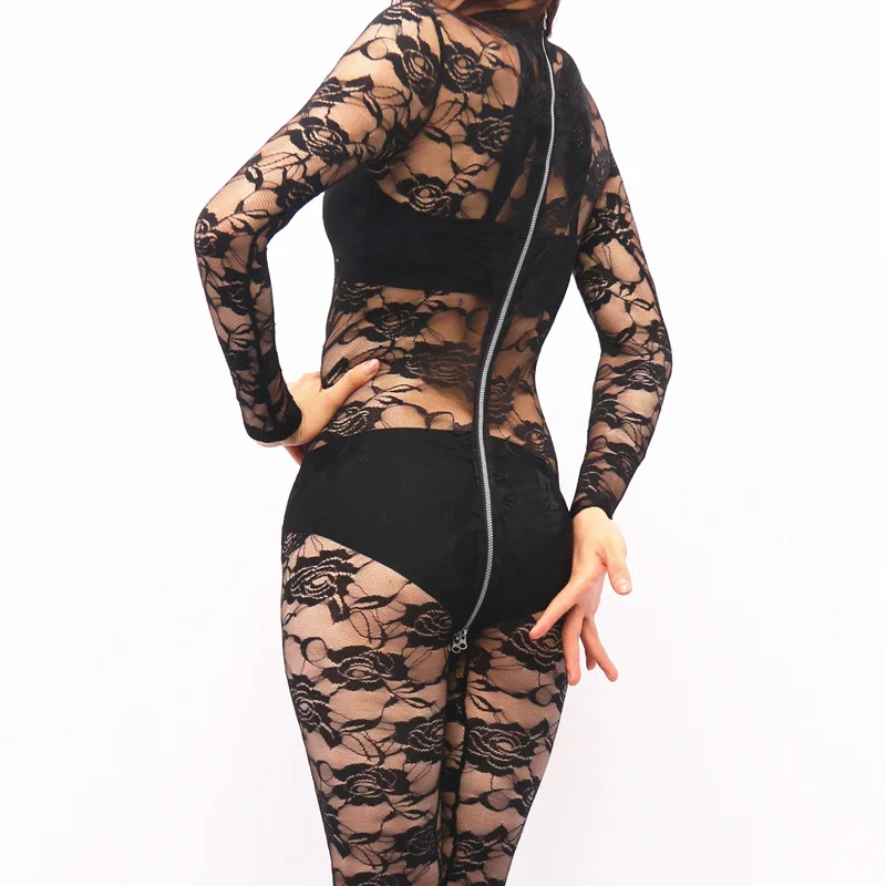 LinvMe Сексуальное Женское Черное Кружевное боди с цветочным принтом Zentai