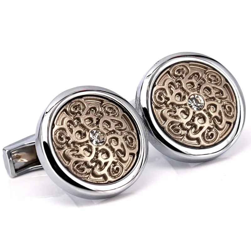 MMS дворец Кристалл Резные круглые запонки для мужской рубашки трендовые