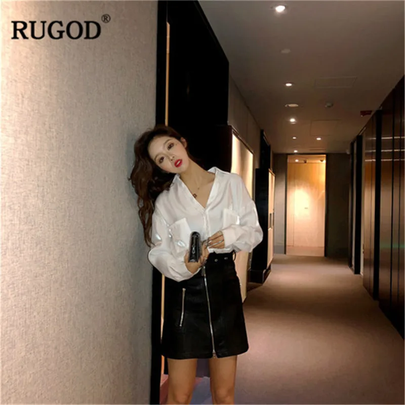 Рубашка RUGOD женская летняя шифоновая с длинным рукавом и треугольным вырезом |