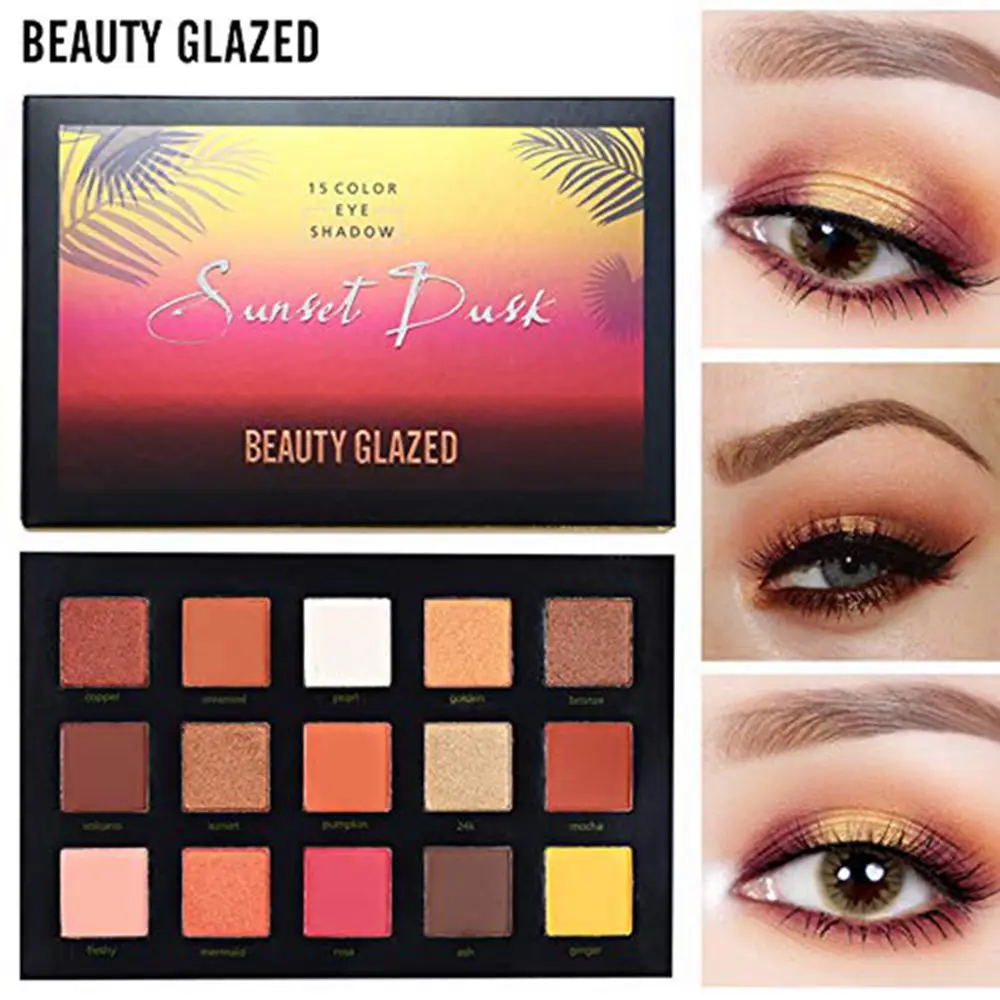 BEAUTY GLAZED Sunset Eye Shadow Palettes 15 Colors Matte Glitter Makeup Nude Shimmer Eyeshadow Set Palette paleta de sombra |