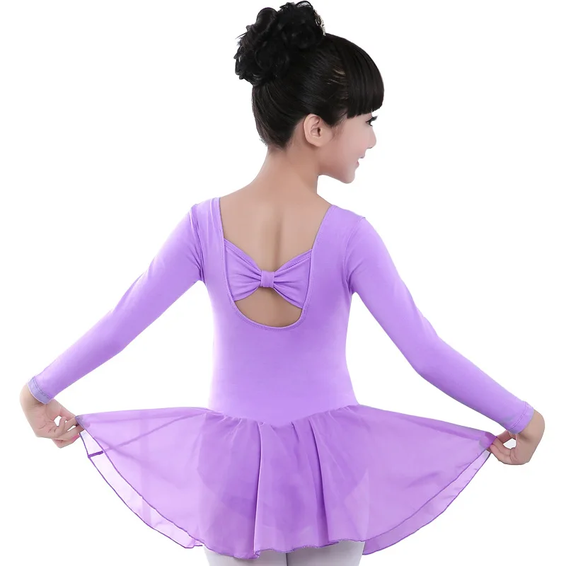 Purple long-sleeves Гимнастическое трико с короткими/длинными рукавами для девочек; балетное платье для танцев; Детские балетные костюмы для девочек; танцевальное трико для девочек; танцевальная одежда - Цвет: Purple long-sleeves