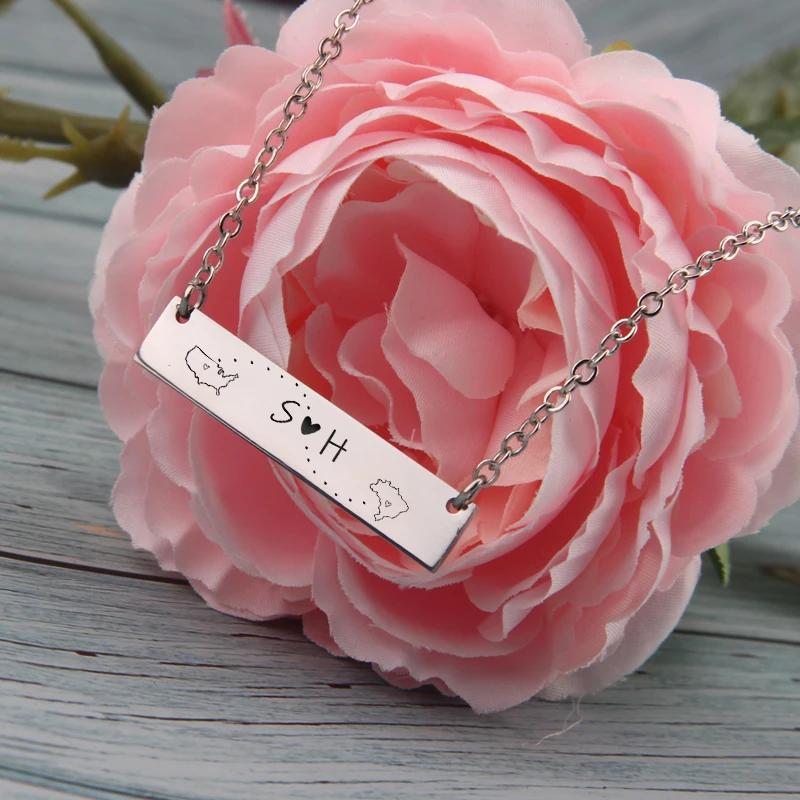 Woman Gift Bar Necklace Jewelry Custom Name Initials Letter Lovers Long Distance Love Pendant Girlfriend Birthday Personal | Украшения и