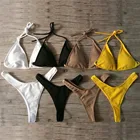 Бразильские Купальники ybsc для девочек, комплект бикини, 2018 маленькая чашка + высокий вырез, пляжные бикини, однотонные микро купальники, стринги, бикини