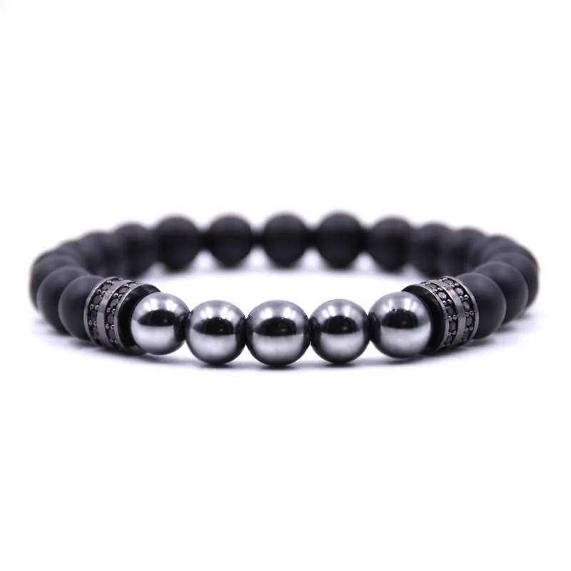 HONEYYIYI Men Jewelry Micro Pave CZ pillar charm Bracelets 8mm Natural stone Hematite Bracelet For Women pulseiras | Украшения и