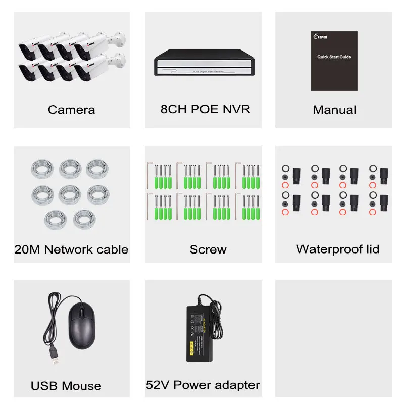 Комплект камер видеонаблюдения Keeper H.265 8 каналов 5 МП POE IP камеры с записью
