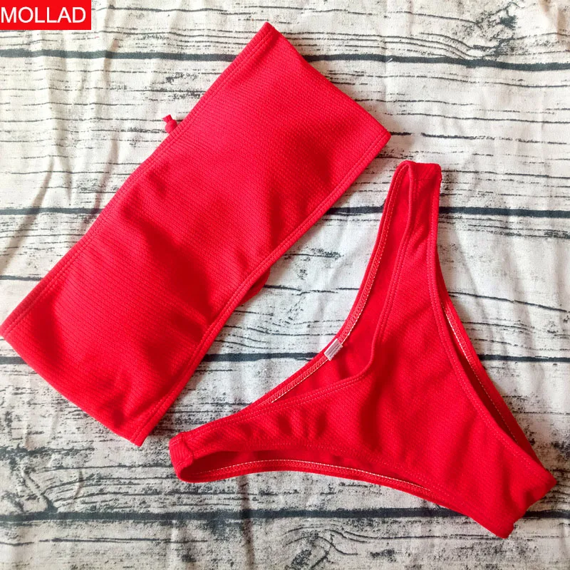 2019 Новая мода с плеча Купальники Push Up сплошной цвет пляжный купальный комплект