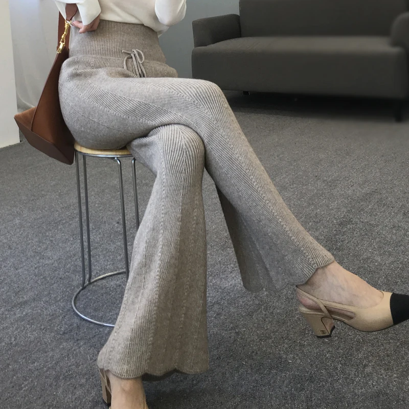 

2019 New Arrival Sale Pantalon Mujer Vadim Sweatpants Winter Thick Wool Knit Pants High Waist Temperament Micro Trousers Woman