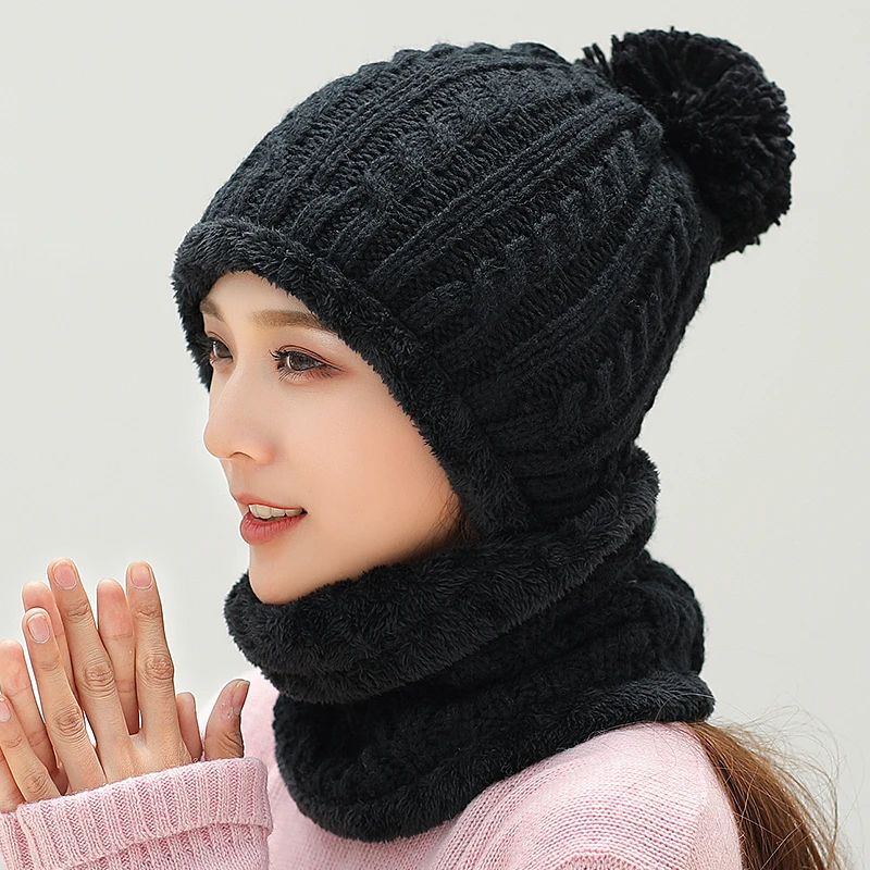 Зимняя женская Балаклава 2018 вязаная шапка теплый воротник женские шапочки