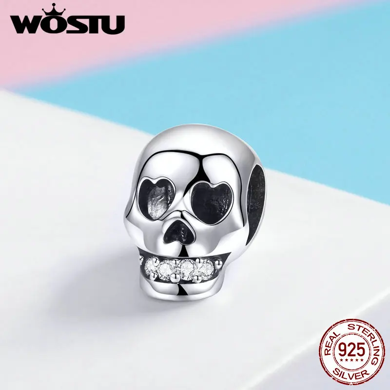 WOSTU ужасный 100% Стерлинговое Серебро 925 пробы Винтажные бусины с черепом