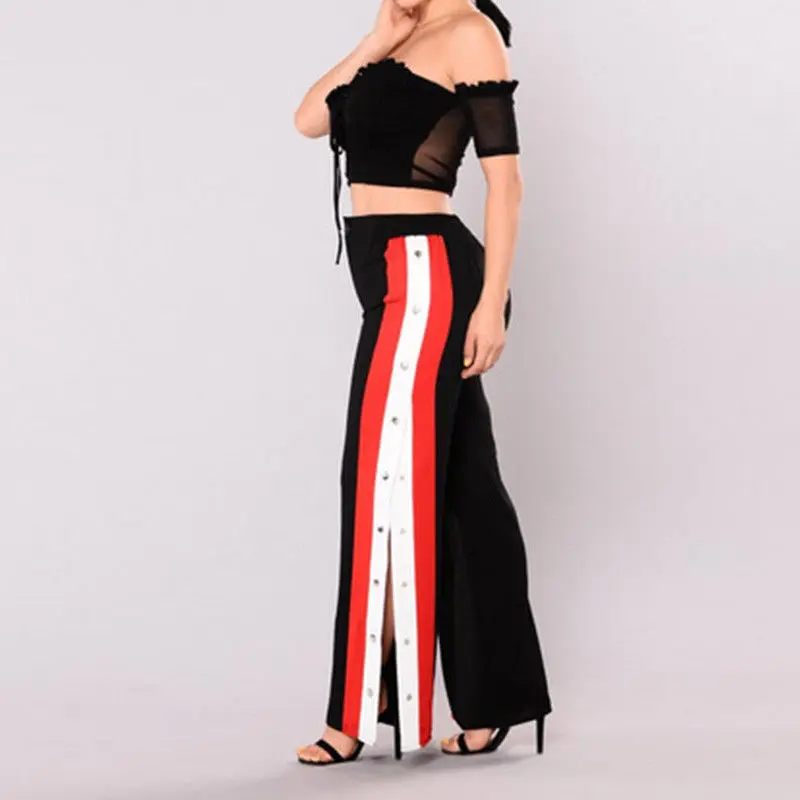 Брюки женские с широкими штанинами модные джоггеры разрезами по бокам