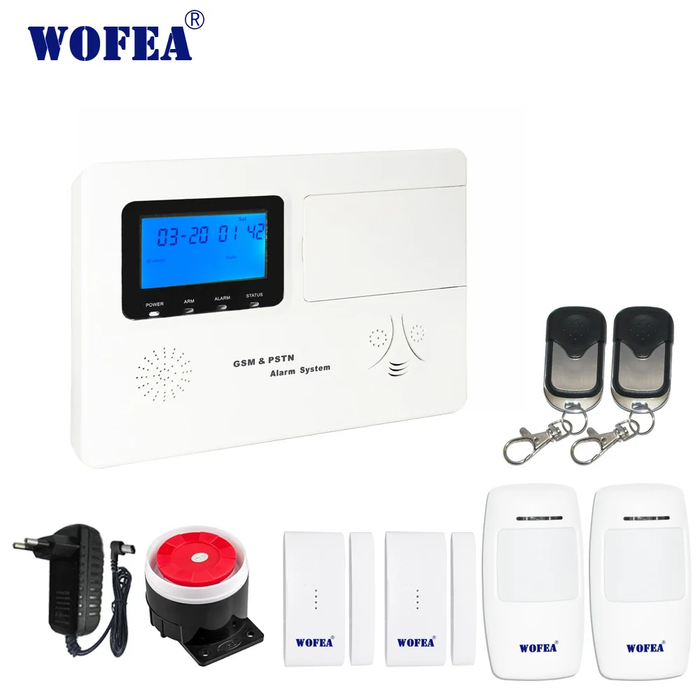 ЖК дисплей wofea система сигнализации GSM и pstn с 99 беспроводными зонами 4 проводными