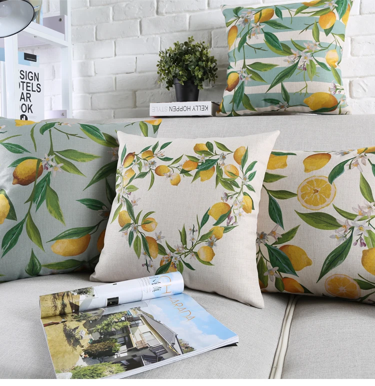 Чехлы в виде фруктов искусственных цветов зеленых растений лимона Листьев