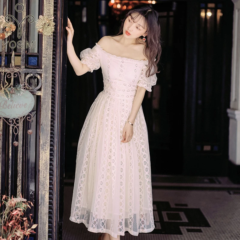 Женское кружевное платье средней длины винтажное с коротким рукавом и открытыми