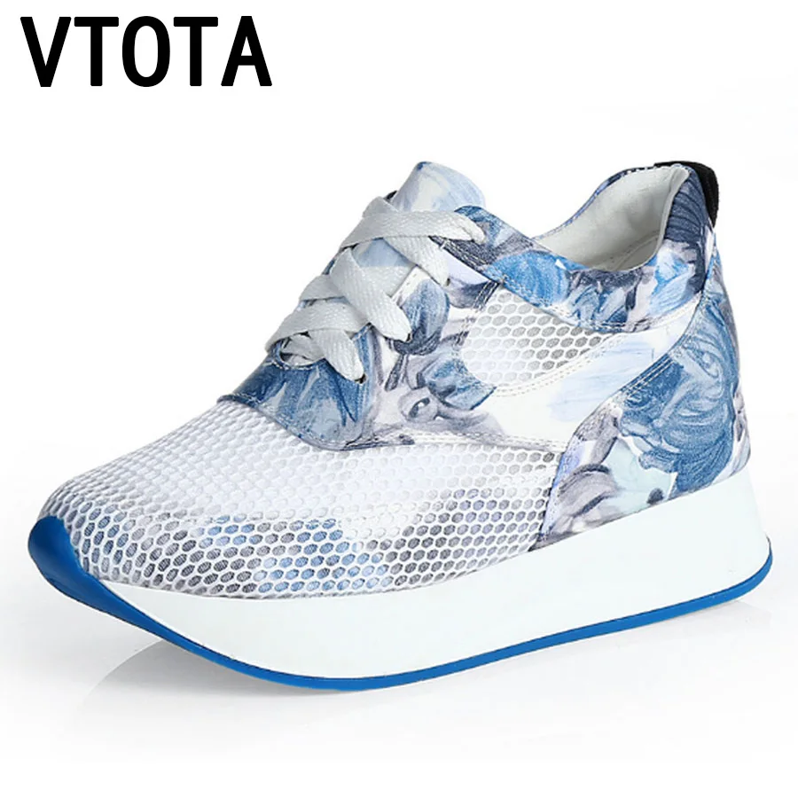 Женские сетчатые кроссовки VTOTA на высоком каблуке платформе шнуровке