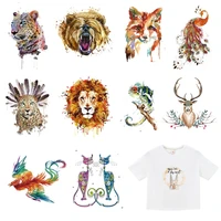 oil painting animal iron on heat transfer ironing sticker t shirt thermal patches washable decal diy cartoon accessory appliques