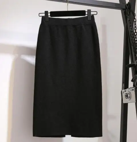 60cm black SEDUTMO, зимние юбки-карандаш, Женская Толстая юбка с высокой талией, трикотажная миди плиссированная Повседневная Осенняя черная винтажная сексуальная юбка ED530 - Цвет: 60cm black