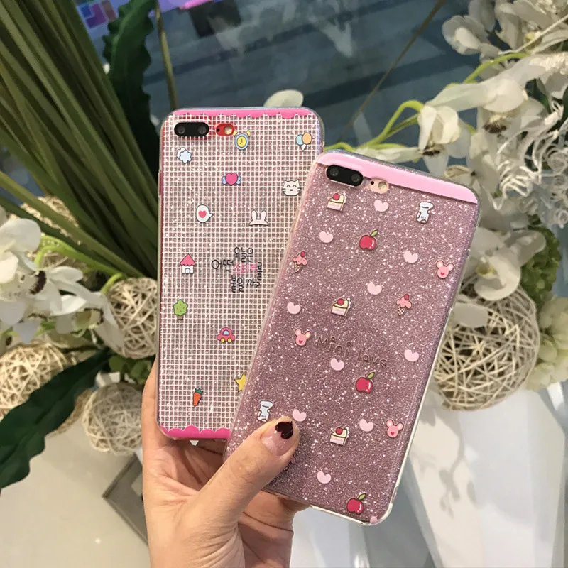 Мультяшный блестящий чехол для телефона iPhone 6 6S 7 8 Plus милый Блестящий Мягкий