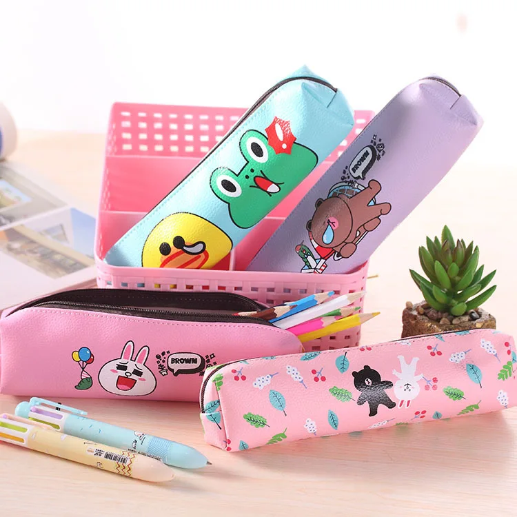 Creative PU Leather Pencil Case Cute Kawaii Cartoon Zoo Animals Pen Bag Novelty Stationery Box School Suppliers | Канцтовары для