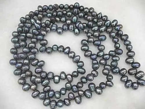 ddh001905 loop necklace black freshwater pearl rice beads 60&quot (B0409) |