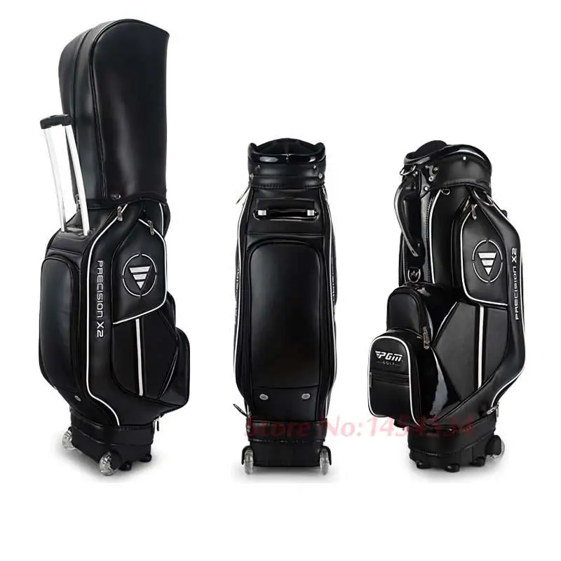 Airplane Travel Golf Bag Standard Package With Cover Men Pulley Professional Leather PU Waterproof Golf Women Cart Club Bag