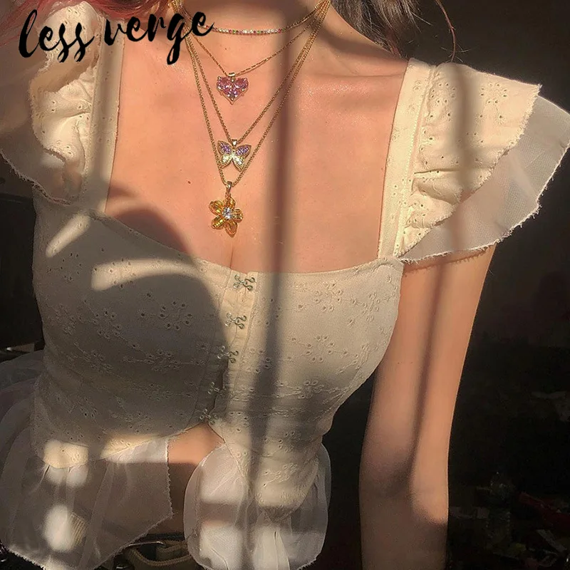 Lessverge сексуальный белый топ с оборками и квадратным вырезом Женская Повседневная