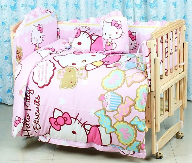 Promotion! 7pcs Cartoon crib Baby bedding set bedclothes Baby children kids bed linen (bumper+duvet+matress+pillow)