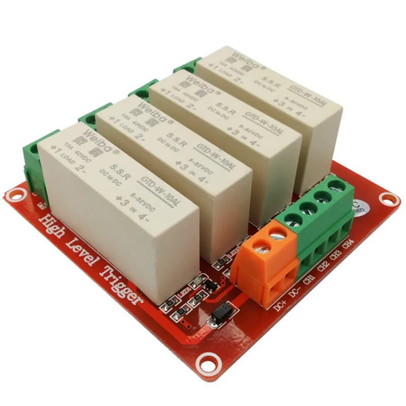 4 channel high-level trigger solid-state relay module 10A high current control DC solid state 3-32VDC wide voltage | Обустройство