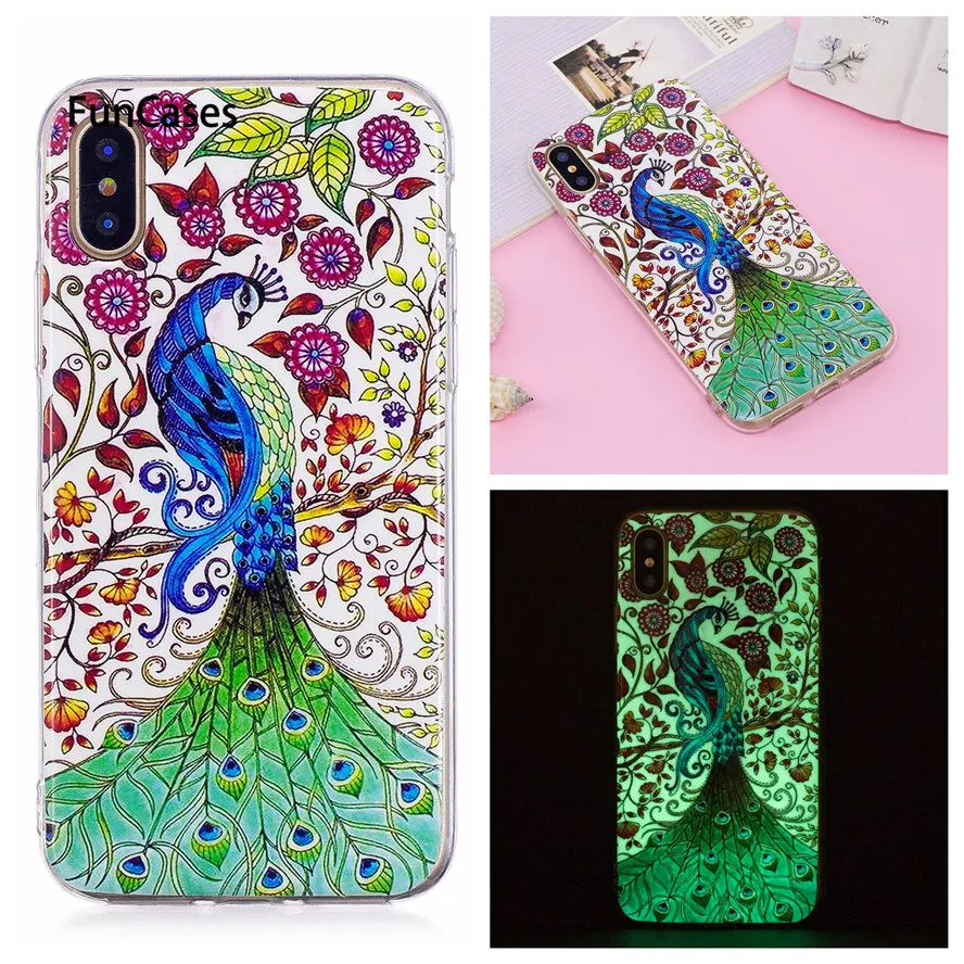 Светящиеся чехол для iPhone X 6 6s плюс Чехол Мягкий ТПУ светящийся в темноте тонкий
