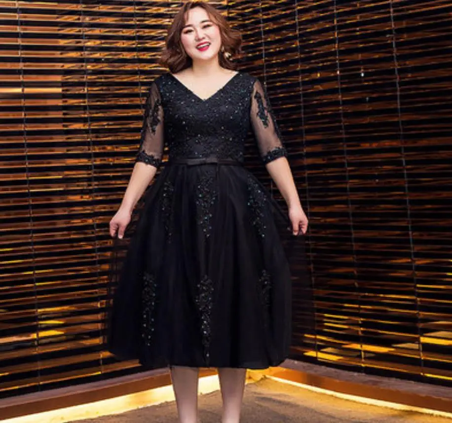 Черный Большие размеры vestido madrinha тюль сексуальный v-образный вырез Половина рукава Линия Зеленый Фиолетовый королевский синий бордовый Серебряный платья подружки невесты - Цвет: Черный
